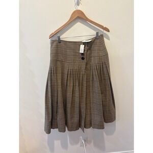 PAUW Amsterdam Plaid Pleated Midi Skirt Size 3 Beige Brown Wool‎ Blend